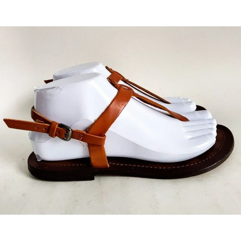 Matisse Brown Tan Leather‎ Sole Thong Slingback Minimalist Sandals Size 6 Italy